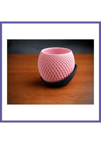 Bezos 3d Baskı Küre Saksı - Kafes Dokulu İki Parçalı Dekoratif Saksı - Pembe-siyah Nıda
