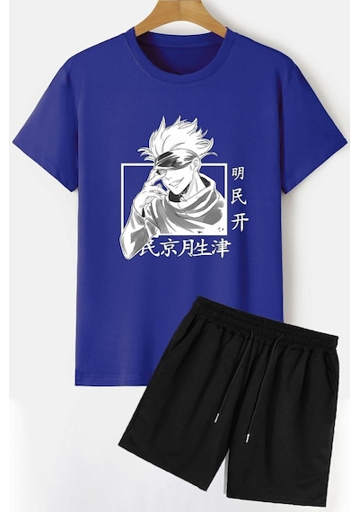 Uyguntarz Anime Şort T-shirt Eşofman Takımı Mavi