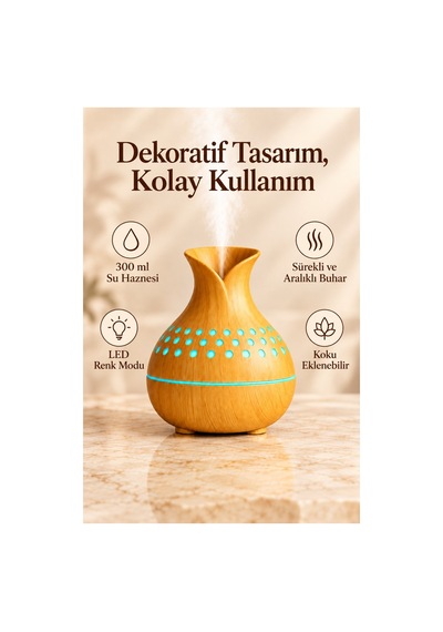 Çiçek Vazo Tasarımlı Hava Nemlendirici Buhar Makinası-aroma Difüzörü Led Işık 300ml