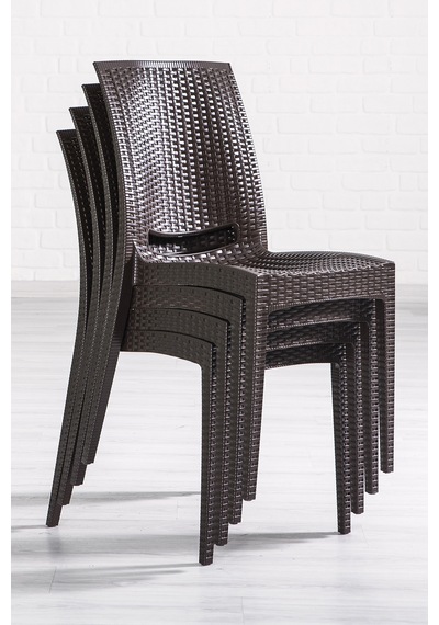 Rattan Large Camlı Kahve Masa Takımı Bahçe&balkon 1 Camlı Masa + Kahverengi