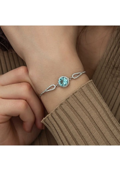 Gümüş Aquamarine Bayan Bileklik