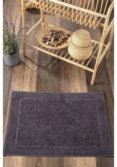 Damask Desenli Ayak Havlusu 1 Adet - 60x100 Cm Yumuşak & Su Emici - %100 Pamuk Antrasıt Antrasit