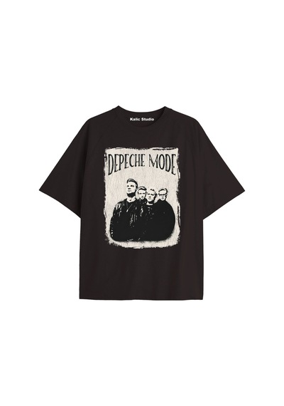 Gries Depeche Mode Baskılı Tişört Siyah Çok Renkli