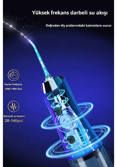 Exenar - Siyah - Şarjlı Ağız Duşu Diş Bakım Cihazı 4 Modlu Diş Arası Temizleyici 320ml 5 Başlıklı 1500 Mah Kablosuz