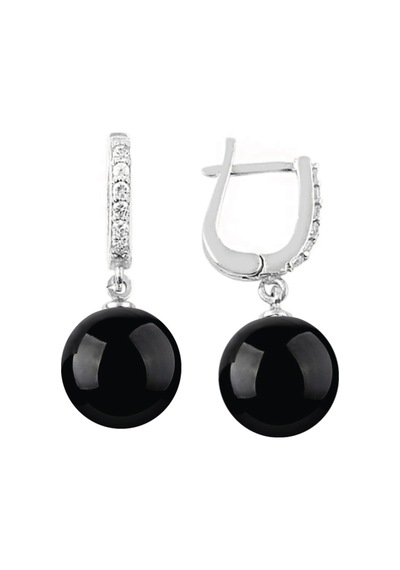Gümüş Sallantılı Yuvarlak Siyah Oniks Taşlı Kadın Küpe 8 Mm