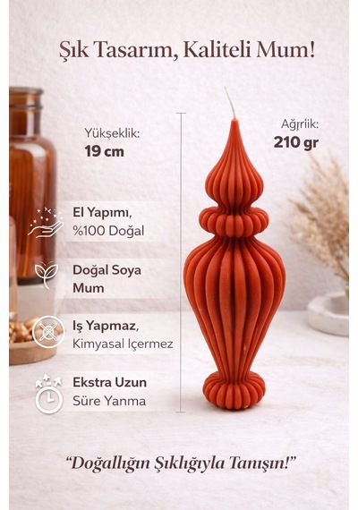 Dekoratif Lüks Soya Mum, El Yapımı Doğal Mum, Uzun Yanma Süreli Ev Hediyesi, Ev Süsü Kırmızı 210 G Kırmızı