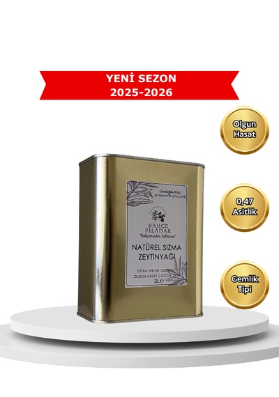 Bahçe Piladar Olgun Hasat Natürel Sızma Zeytinyağı 3 Lt Teneke 2025-2026 Hasat