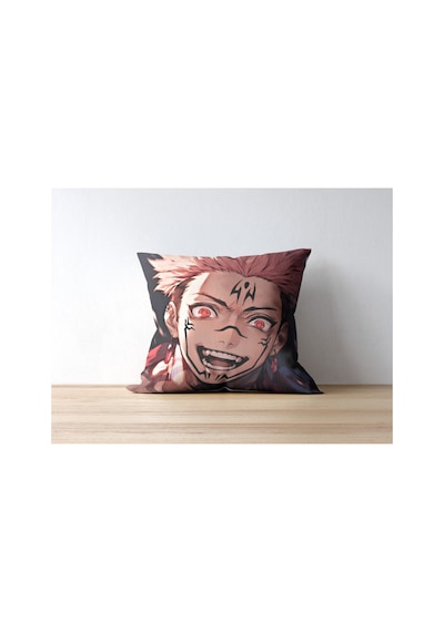Jujutsu Kaisen Ryomen Sukuna Desenli Kare Yastık Kılıfı Krem Kahve