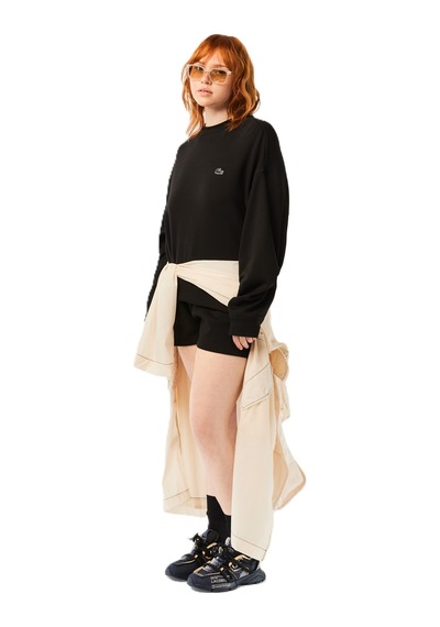 Lacoste Oversized Cotton Womens Sweatshirt Bol Kesim Bisiklet Yaka Pamuklu Kadın Sweatshirt Siyah