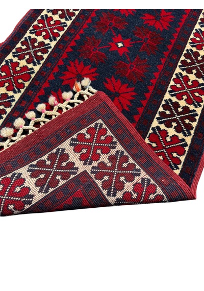 El Dokuma Sıfır Yağcıbedir Halısı 60x145 Kök Boya Yün Yolluk Kırmızı