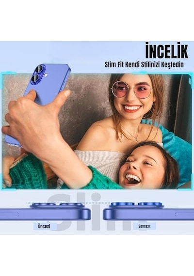 Madnova İphone 16/16 Plus İçin Kamera Koruyucu Alüminyum Alaşım Çerçeveli Tempered Glass İphone Kamera Lens Koruyucu Mavi