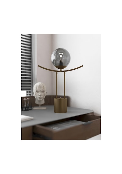 Lal Eskitme Metal Füme Cam Küre Elektrikli Masa Lambası Modern Dekoratif Abajur, Kemerli Gövdeli Elektrikli Komodin Ve Salon Masa Lambası - E27 Duy Uyumlu 12495096