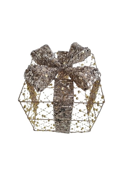 25x25 Cm Yılbaşı Hediye Paketi Metal Süs - Gold Gümüş Payetli Boncuklu Lüks Noel Ağaç Altı Dekorasyonu Diğer