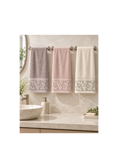 Sarmaşık Desenli Havlu 50x90 Cm 3 Lü Set %100 Pamuk - Soft Rosette Çok Renkli
