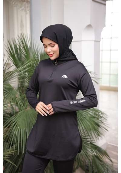 Mimi Luxury Wear Siyah Kadın Fermuarlı Dalgıç Kumaş Standart Kalıp Jogger Eşofman Takımı 358