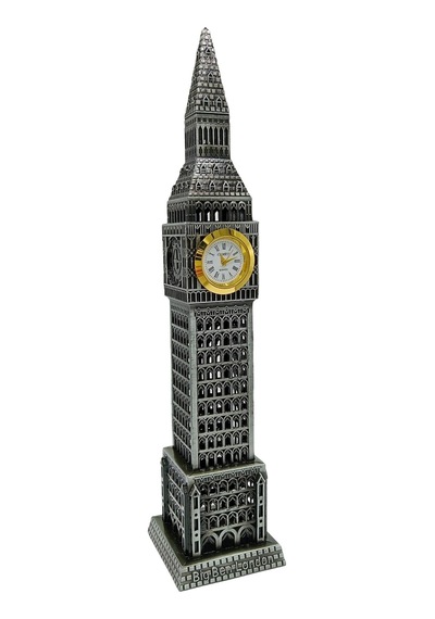 Vintage Metal İngiltere London Big Ben Saat Kulesi Gümüş 23 Cm 1