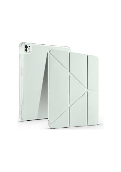 Maks Technology iPad Uyumlu Pro 13 2024 Kılıf Mkst Tri Folding Kalem Bölmeli Standlı Kılıf - Açık Yeşil Tablet Kılıfı
