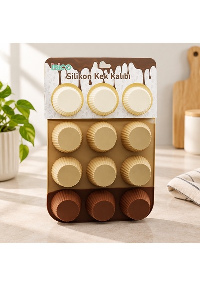 Silikon Muffin Kek Kalıbı Askılı Klasik Çizgili Sarı