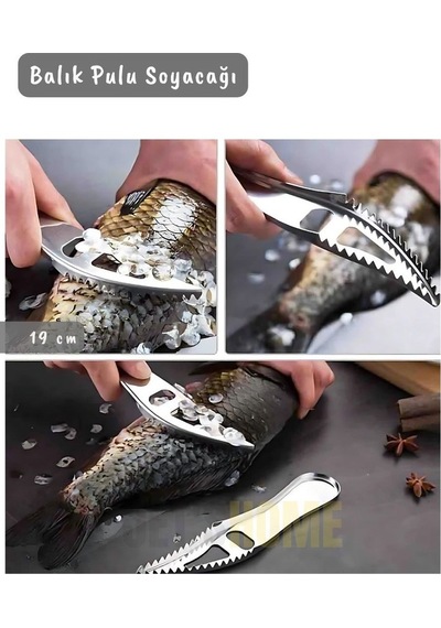 Balık Pulu Soyacağı Şişe Açacağı Balık Soyucu Paslanmaz Çelik Balık Soyucu 19 Cm Metalik Gri