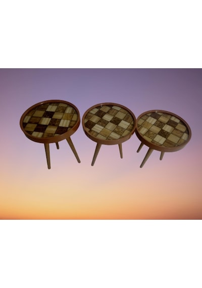 Zigon Sehpa Çember Damalı Model Kayın Retro Parlak Ceviz 3 Ayak Ü