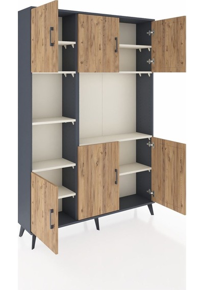 Arges Dolap 9 Raflı 6 Kapaklı 132x30x195 Antrasit-çam/aytaşı Antrasit