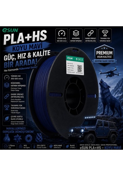 Esun Pla+hs Koyu Mavi Filament 1.75mm 1kg Plastik Makara Hızlı