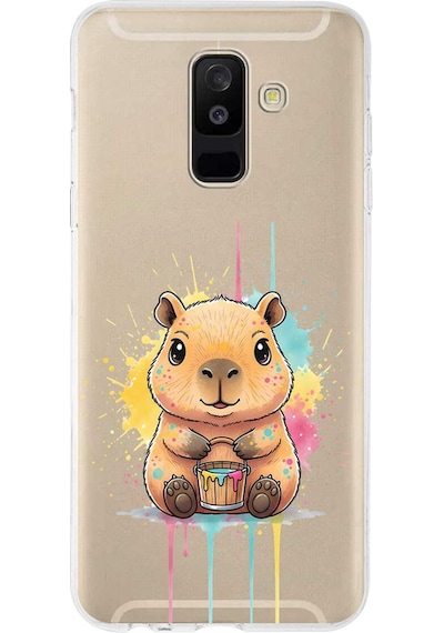 Samsung Galaxy A6 Plus 2018 İle Uyumlu Splash Kapibara Tasarımlı Şeffaf Silikon Kılıf Şeffaf