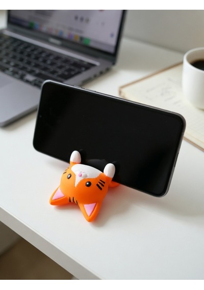 Turuncu Kedi Figürlü Tablet Telefon Tutucu Stand - 3d Baskı Ofis Masaüstü Aksesuarı Ve Biblo