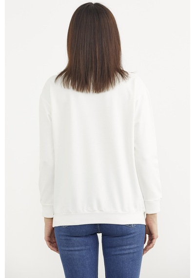 Sıfır Yaka Oversize Sweatshirt - Ekru