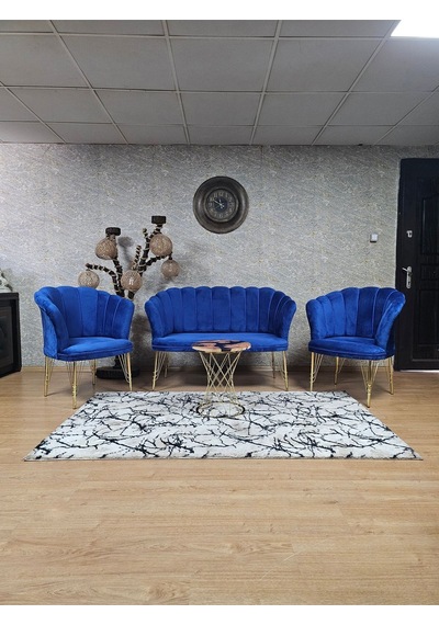 Zafir Gold Kaplama Tel Ayak Papatya Çay Seti Koltuk Takımı , Balkon, Salon, Ofis, Cafe Koltuk Takımı Mavi