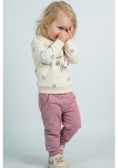 Breeze Kız Bebek Eşofman Takımı Pembe Çiçek Desenli 6 Ay-2 Yaş, Krem