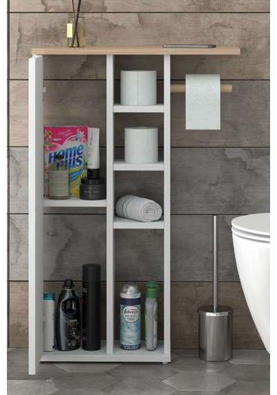 Dar Alanlar İçin Çok Amaçlı Klozet Yanı Banyo Dolabı - Raflı Kapaklı Tuvalet Kağıdı Askılı- Beyaz Ahşap - Beyaz Dar Alanlar İçin Çok Amaçlı Klozet Yanı Banyo Dolabı - Raflı Kapaklı Tuvalet Kağıdı Askılı- Beyaz Ahşap - Beyaz