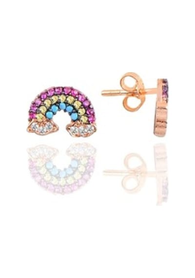 Gümüş Rose Renkli Taşlı Gök Kuşağı Üçlü Set