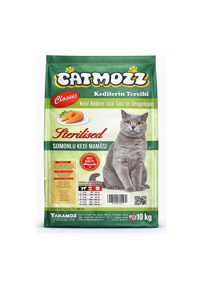 Catmozz Classic Sterilised Somonlu Kısırlaştırılmış Yetişkin Kedi Maması 10 KG