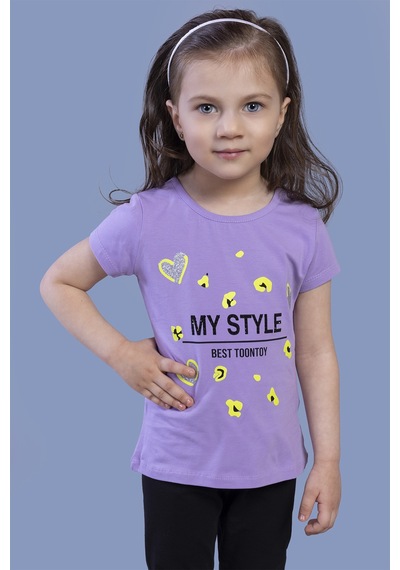 Toontoy Kids Toontoy Kız Çocuk Kalp Baskılı Tişört Lila
