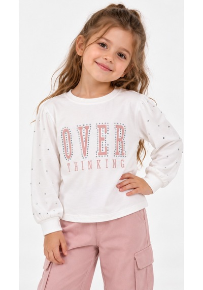 İrem Kız Çocuk Over Yazılı Kolları Taş Detaylı Uzun Kollu Beyaz Renk Penye İnce Sweatshirt İrem Kız Çocuk Over Yazılı Kolları Taş Detaylı Uzun Kollu Beyaz Renk Penye İnce Sweatshirt