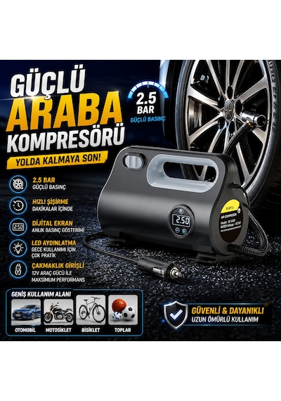 Ultra Güçlü Digital Lastik Şişirme Araç Kompresörü Araba Kamyon Tır Otobüs İçin 150 Psi