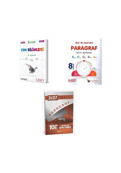 2027 Limit 8. Sınıf Fen Bilimleri El Kitabı + Paragraf Lgs Kronometre Soru + Anla Kazan Paragraf Deneme 3'lü Set