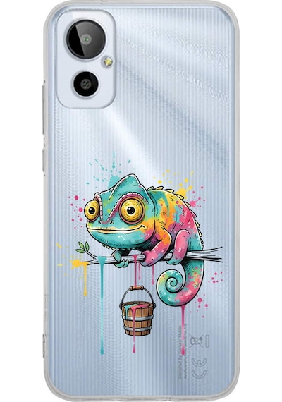 General Mobile 23se İle Uyumlu Splash Bukalemun Tasarımlı Şeffaf Silikon Kılıf 051c