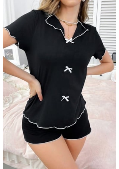 Bella Notte Pamuklu Şortlu Pijama Takımı Siyah