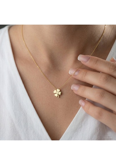 925 Ayar Gümüş Altın Kaplama Minimal Yonca Kolye Gold