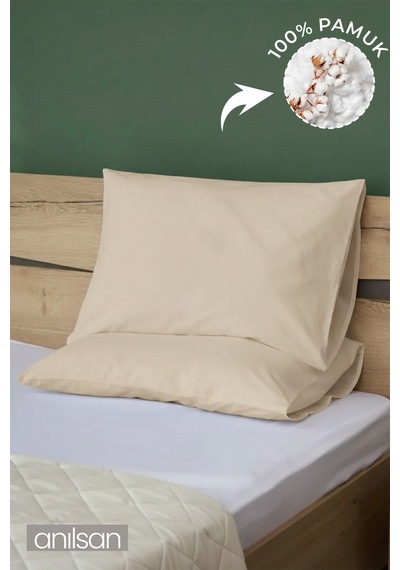2'li Bej Yastık Kılıfı 50x70 Cm, %100 Pamuk,63tel Bej