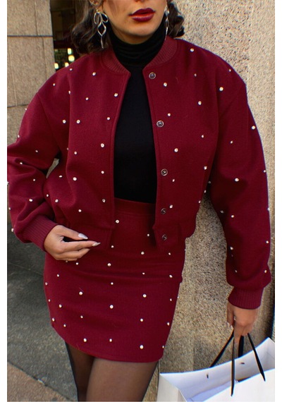 Verymoda Noktalı Etek F1627 Bordo