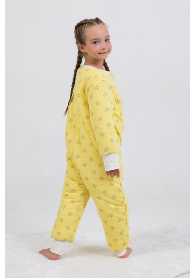 Cantoy Kız Erkek Çocuk Kalın Elyaf Dolgulu Premium Kalite 2.5 Tog Desenli Uyku Tulumu Sarı - Beyaz