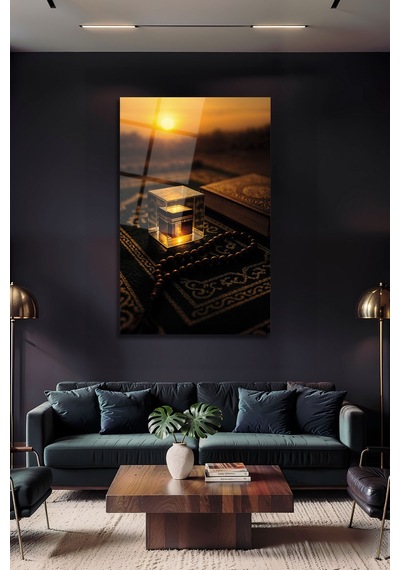 Kâbe Minyatürü Ve Kuran Temalı Dekoratif Cam Tablo Modern İslami Dekorasyon Ve Manevi Değer İslami Motifli Dekoratif Duvar Tablosu, Salon Ve İbadet Alanı Dekoru,