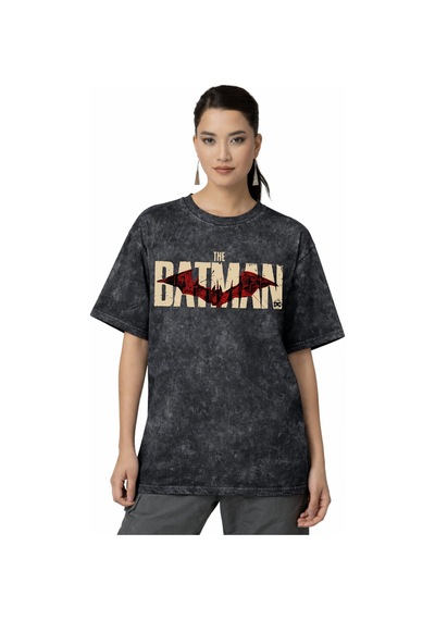 Batman Süper Kahraman Sırt Baskılı Unisex Oversize Eskitme Yıkama Siyah