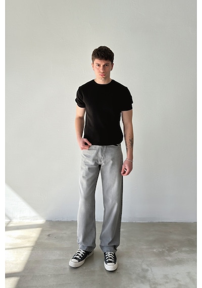 Flaw Çizgili Regular Jean-29105 Gri