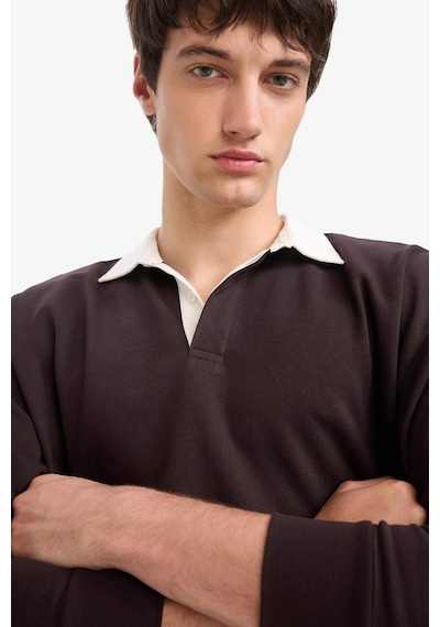 Defacto Boxy Fıt Polo Yaka Sweatshirt E6523AX24WN Kahve
