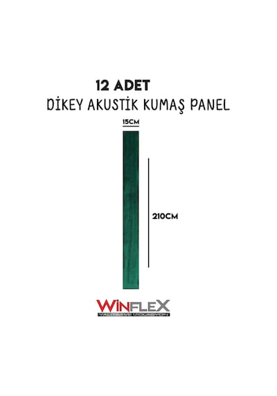 Akustik Kumaş Kaplı Dikey Panel 15x210cm - 12 Adet Yeşil Renk