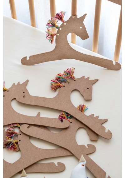 Bebek Elbise Askısı 6'lı Bebek Çocuk Kıyafet Askısı Nature Mdf Ahşap Unicorn